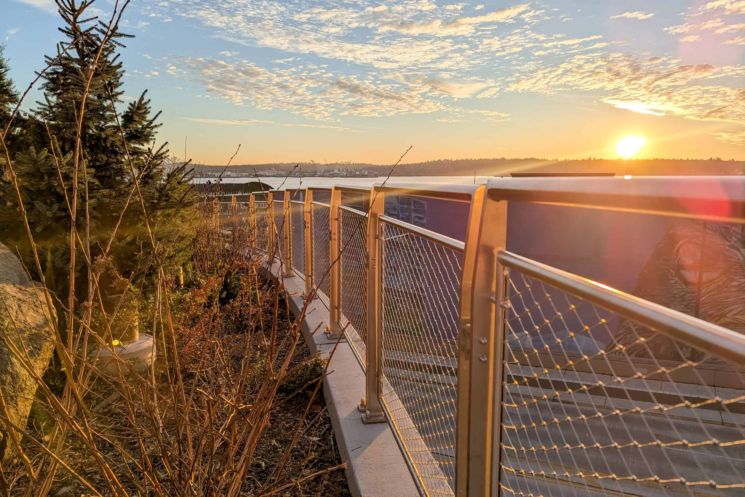 City urban park elevated viewing platform stainless steel cable mesh balustrade