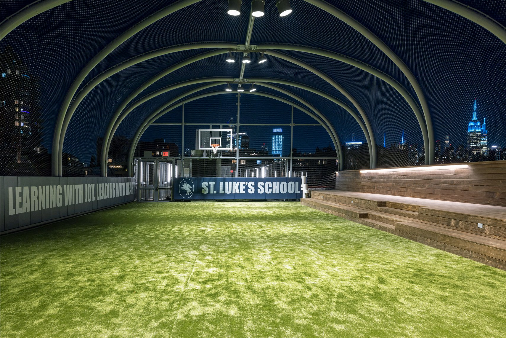 Rooftop school sports court stainless steel rope mesh enclosure architecture design