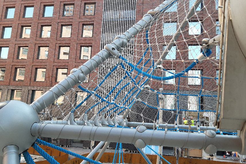 Side partial mesh & steel frame assembly detail shot