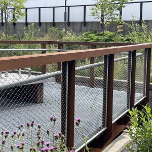 Public rooftop terrace stainless steel rope mesh safety balustrade landscape design