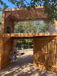 News Article: Natural Wood Double-Tower Playground With Stainless Steel Multi-Function Mesh System