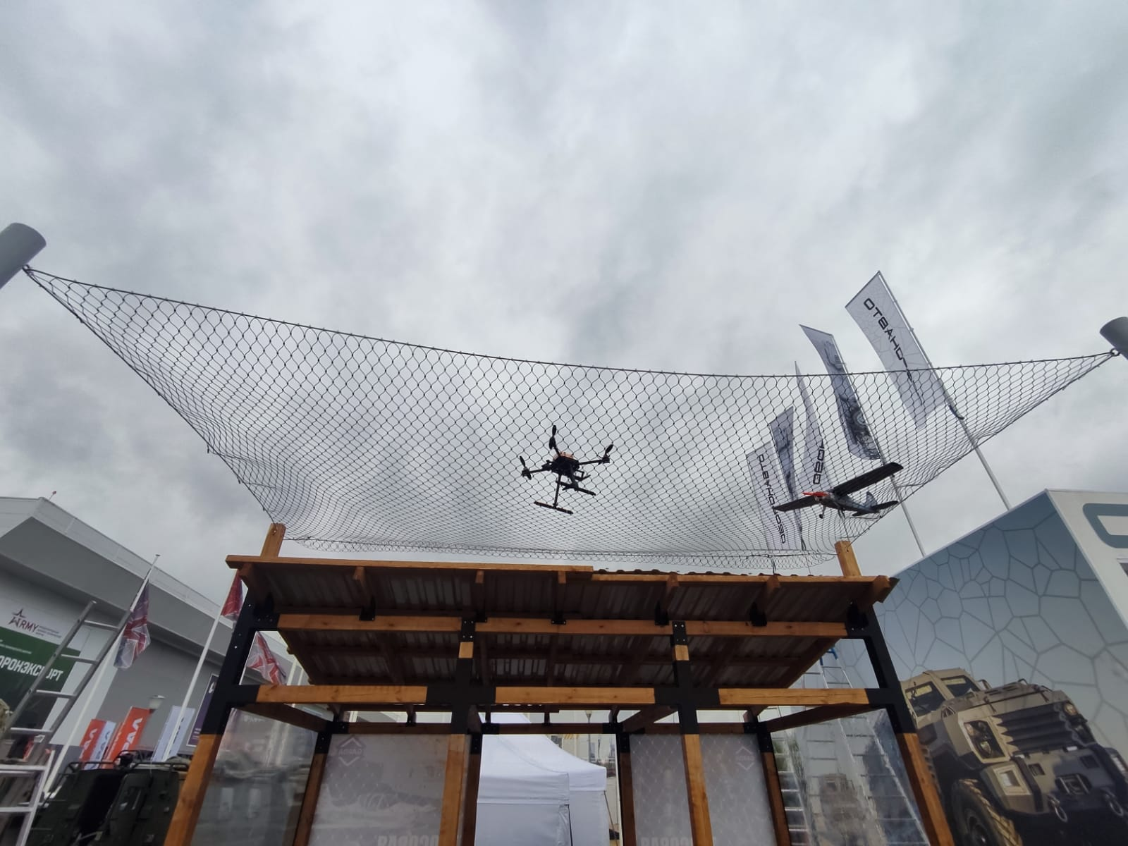 Anti‑drone and grenade interception stainless steel rope mesh overhead defensive barrier